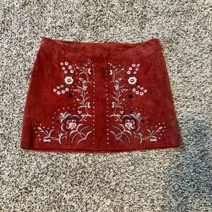 Real Suede, Rose Colored Embroidered Boutique skirt Large
